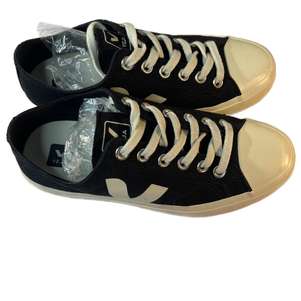 EUC 135$ Veja Wata II Organic Cotton Black/Cream Logo Sneakers 8 Euto 39 - Picture 8 of 16